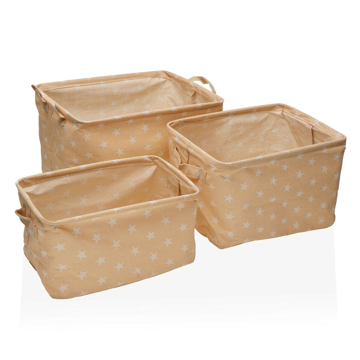 Set of Stackable Organising Boxes Versa rect stars Beige Polyester Fusion 3 Pieces