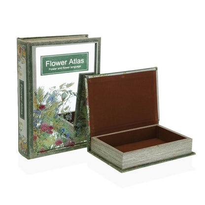 Decorative box Versa Flower Atlas Book Canvas Mirror MDF Wood 7 x 30 x 21 cm