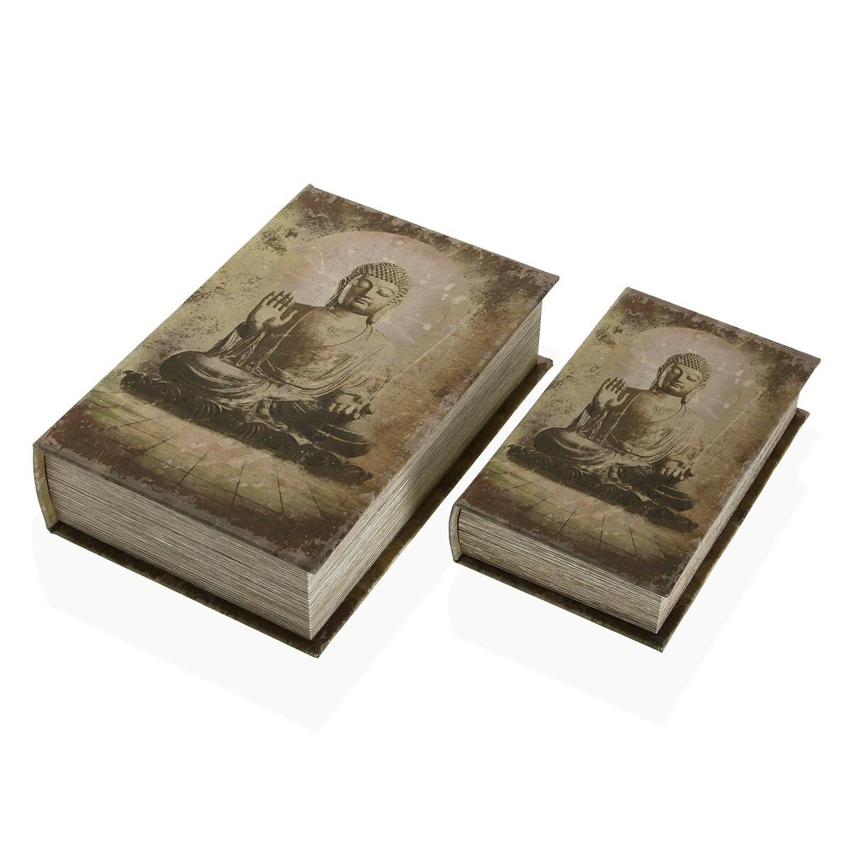 Decorative box Versa Book Buddha Canvas MDF Wood 7 x 27 x 18 cm