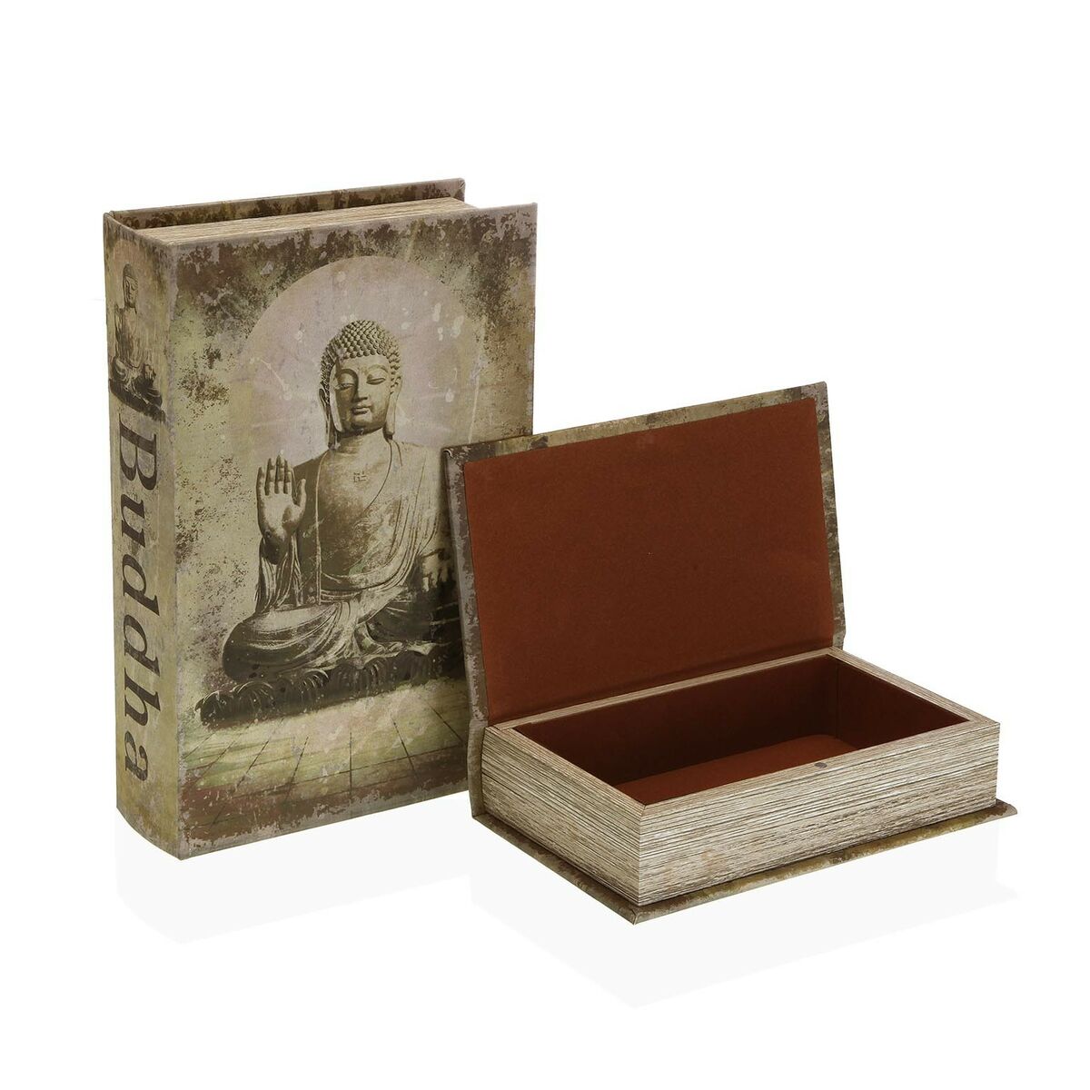 Decorative box Versa Book Buddha Canvas MDF Wood 7 x 27 x 18 cm