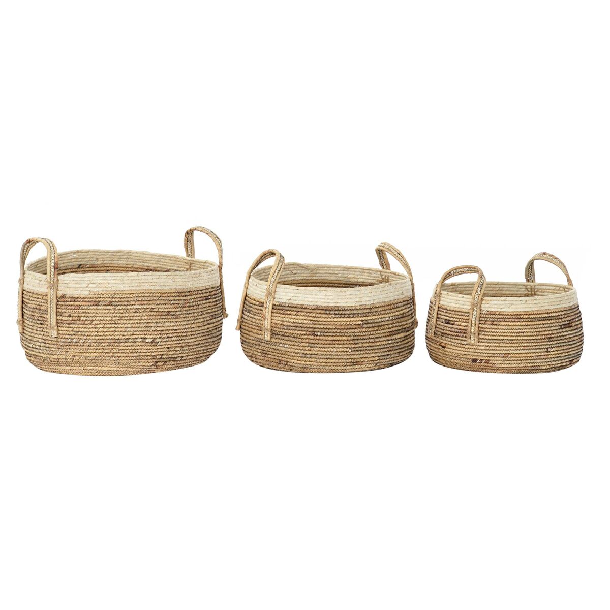 Basket set DKD Home Decor Tropical Natural Fibre Rushes (45 x 45 x 33 cm) (3 Pieces)
