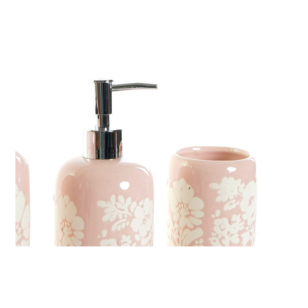 Bath Set DKD Home Decor 8 x 8 x 17,5 cm Ceramic Pink White