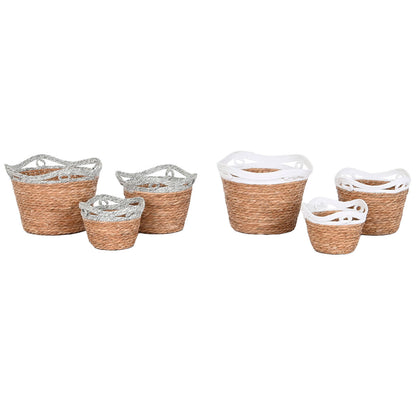 Set of Baskets Home ESPRIT White Grey Natural Seagrass Boho 29 x 29 x 32 cm (2 Units)