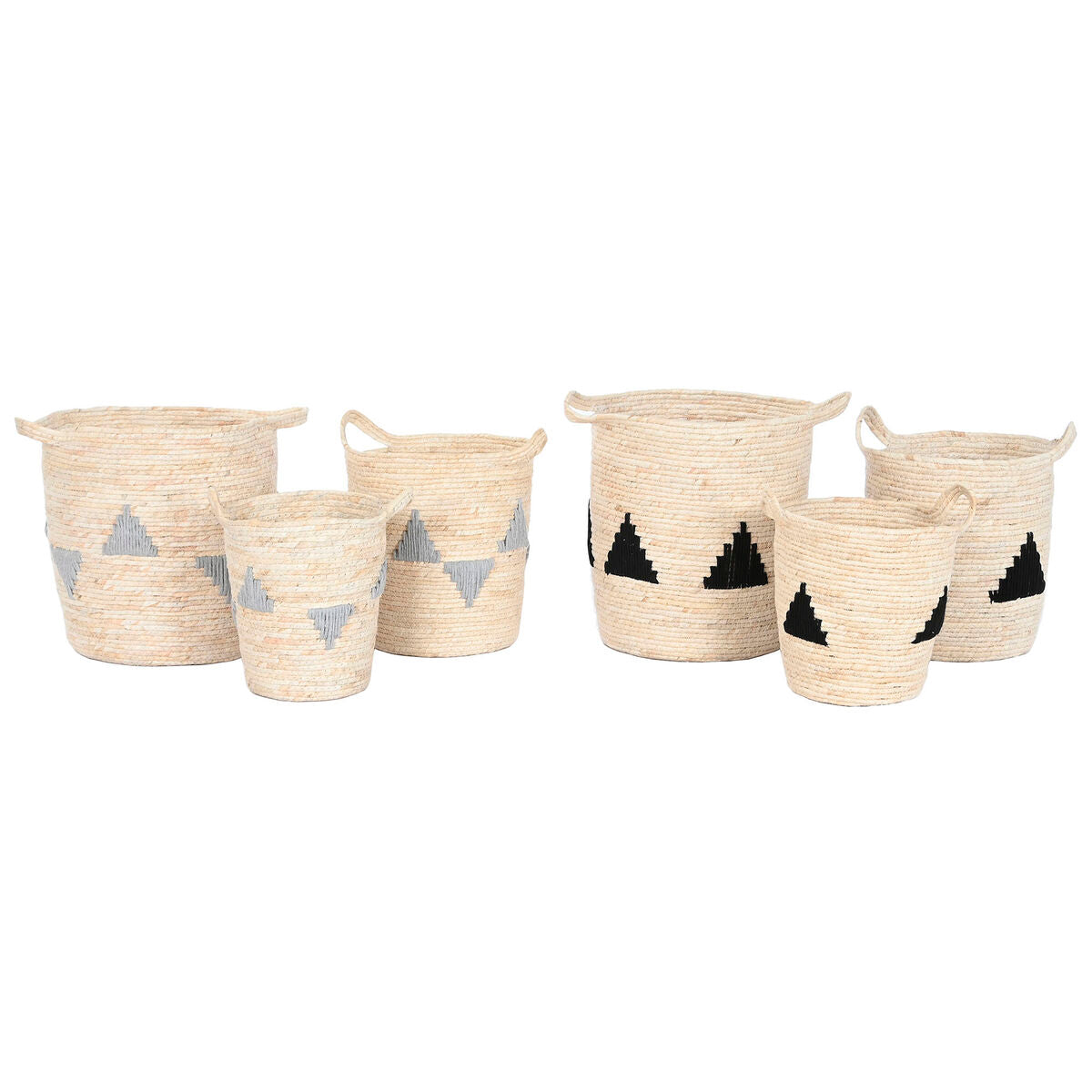 Set of Baskets Home ESPRIT Black Grey Natural Seagrass Boho 33 x 33 x 40 cm (2 Units)