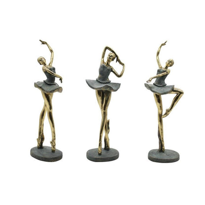 Decorative Figure Home ESPRIT Grey Golden Ballet Dancer 15 x 10 x 43 cm (3 Units)