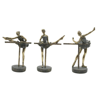 Decorative Figure Home ESPRIT Grey Golden Ballet Dancer 14 x 8 x 20 cm (3 Units)