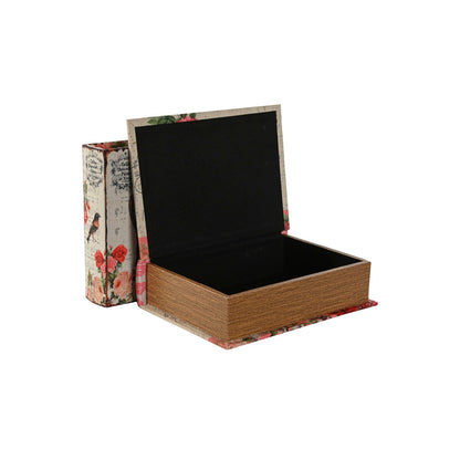Set of decorative boxes Home ESPRIT Brown Wood Canvas Floral 22 x 7,5 x 30 cm (2 Units)