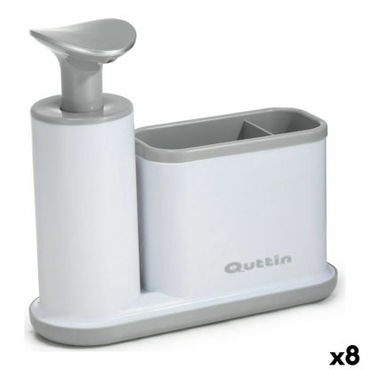 2-in-1 Soap Dispenser for the Kitchen Sink Quttin White Grey 21,5 x 8 x 20 cm (8 Units)