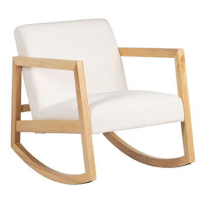 Rocking Chair White Natural Rubber wood Fabric 60 x 83 x 72 cm
