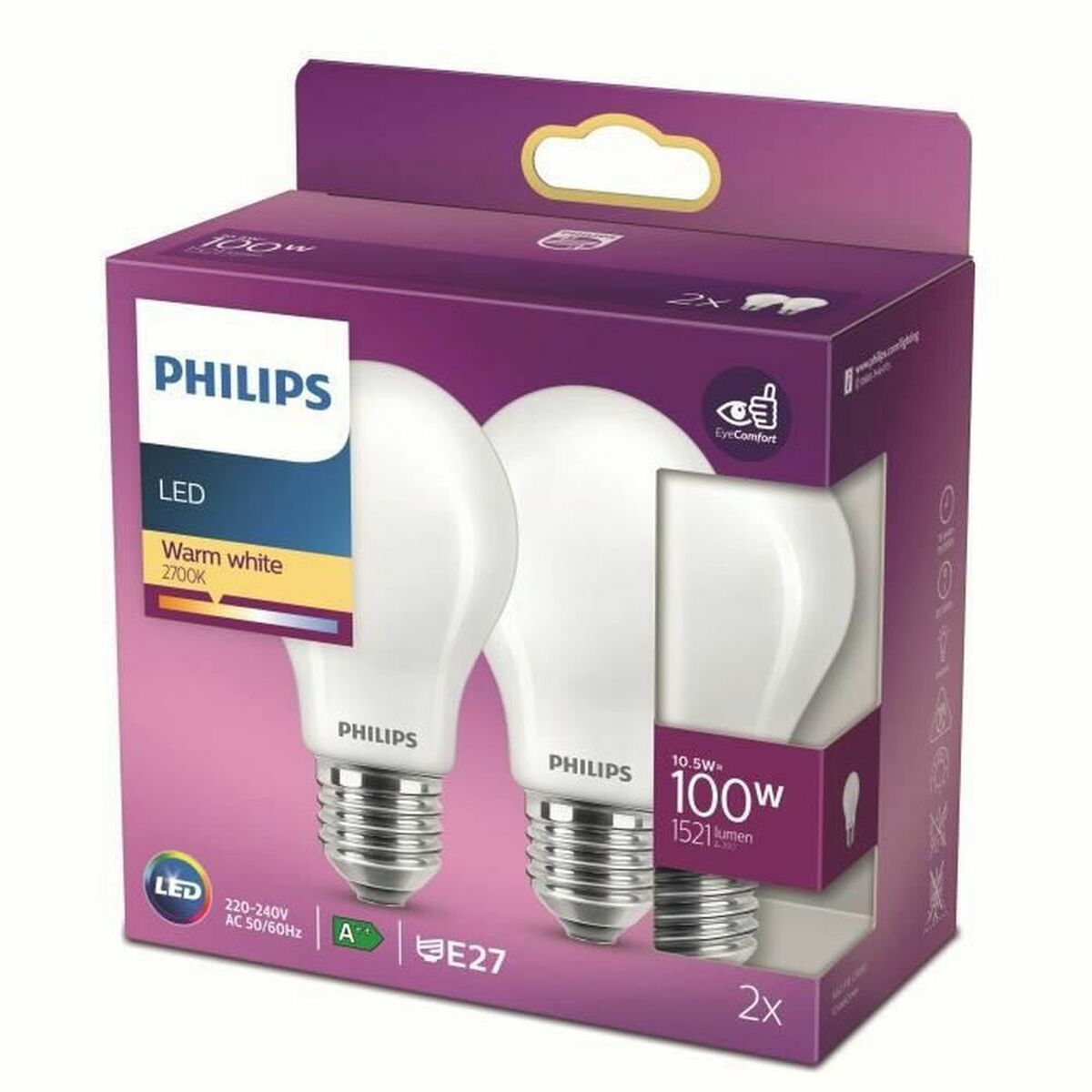 LED lamp Philips White D A+ (2700k) (2 Units) (Refurbished A+)