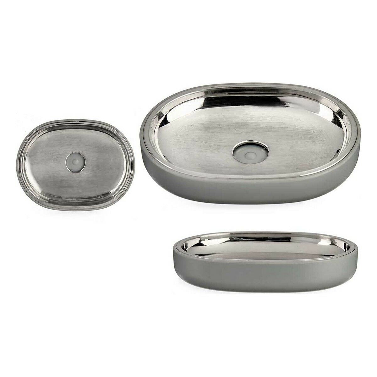 Soap dish Silver Grey Stainless steel Plastic 9,5 x 2,5 x 13 cm (6 Units)