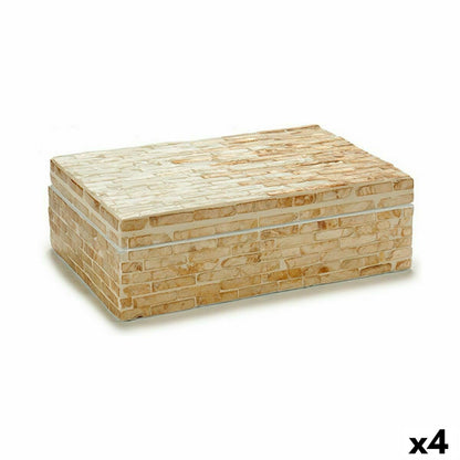 Decorative box White Beige Mother of pearl Particleboard 15 x 7,2 x 25,2 cm (4 Units)