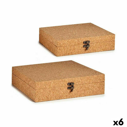 Set of decorative boxes Brown Cork MDF Wood (6 Units)