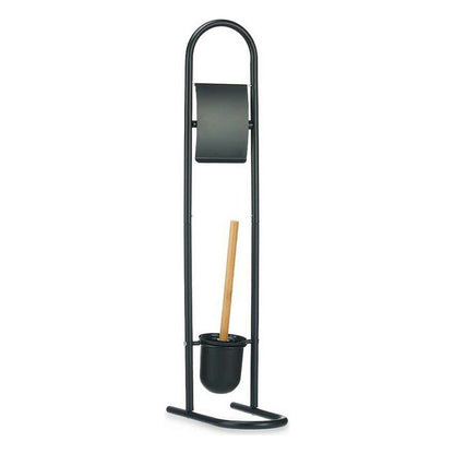 Toilet Paper Holder with Brush Stand 16 x 28,5 x 80,8 cm Black Metal Plastic Bamboo (4 Units)