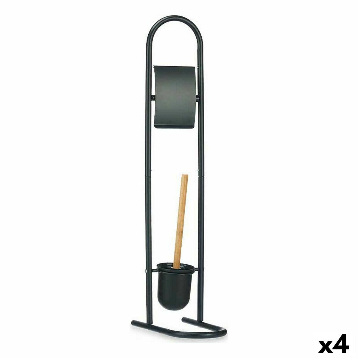 Toilet Paper Holder with Brush Stand 16 x 28,5 x 80,8 cm Black Metal Plastic Bamboo (4 Units)