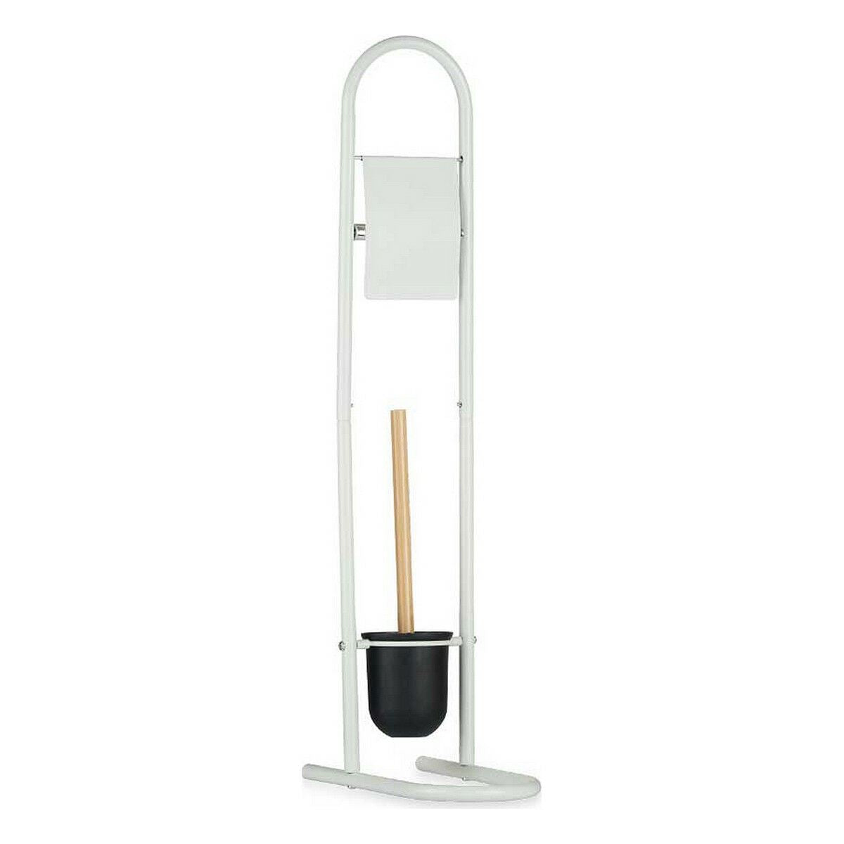 Toilet Paper Holder with Brush Stand 16 x 28,5 x 80,8 cm Metal White Plastic Bamboo (4 Units)