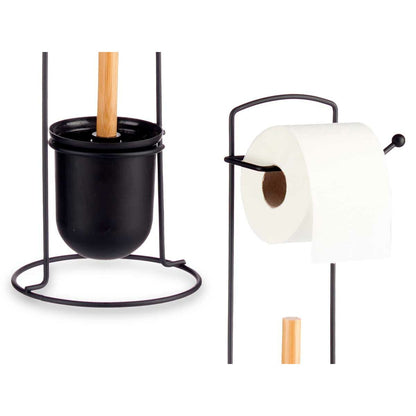 Toilet Roll Holder Black Metal Bamboo 17 x 57 x 16,5 cm (6 Units)