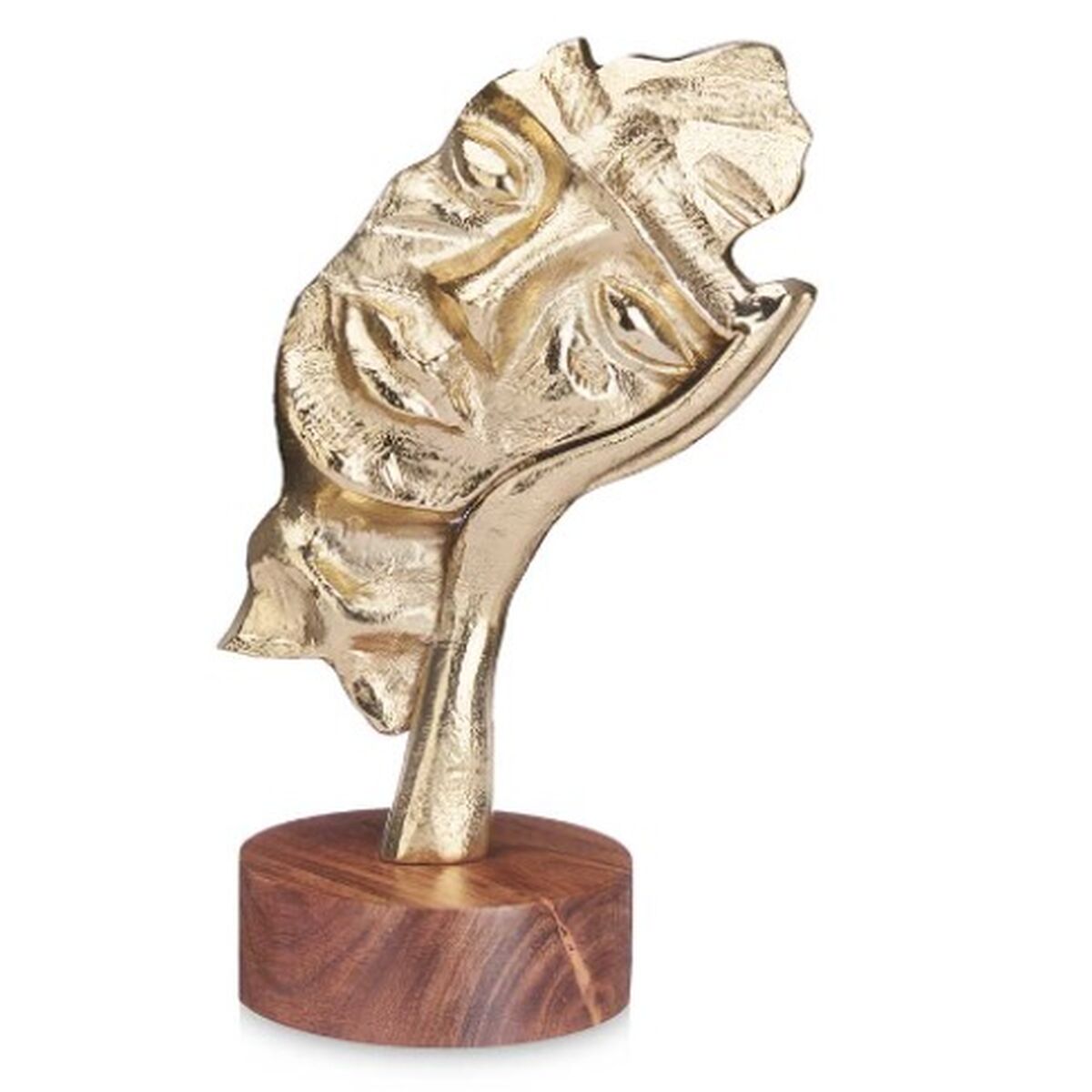 Decorative Figure Face Golden Wood Metal 16,5 x 26,5 x 11 cm