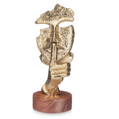 Decorative Figure Face Golden Wood Metal 12 x 29 x 11 cm