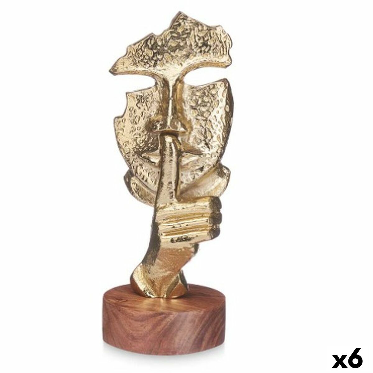 Decorative Figure Face Golden Wood Metal 12 x 29 x 11 cm