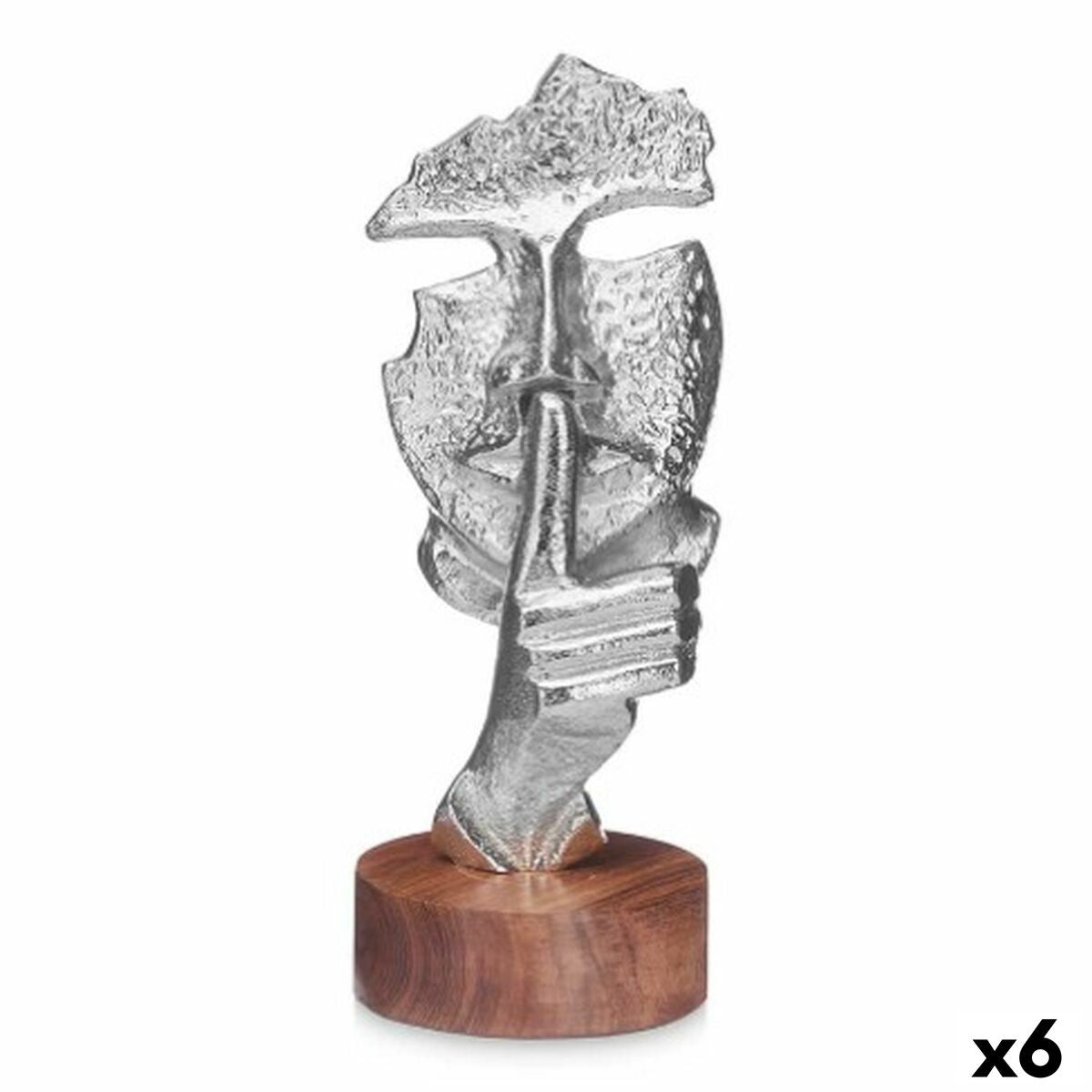 Decorative Figure Face Silver Wood Metal 12 x 29 x 11 cm