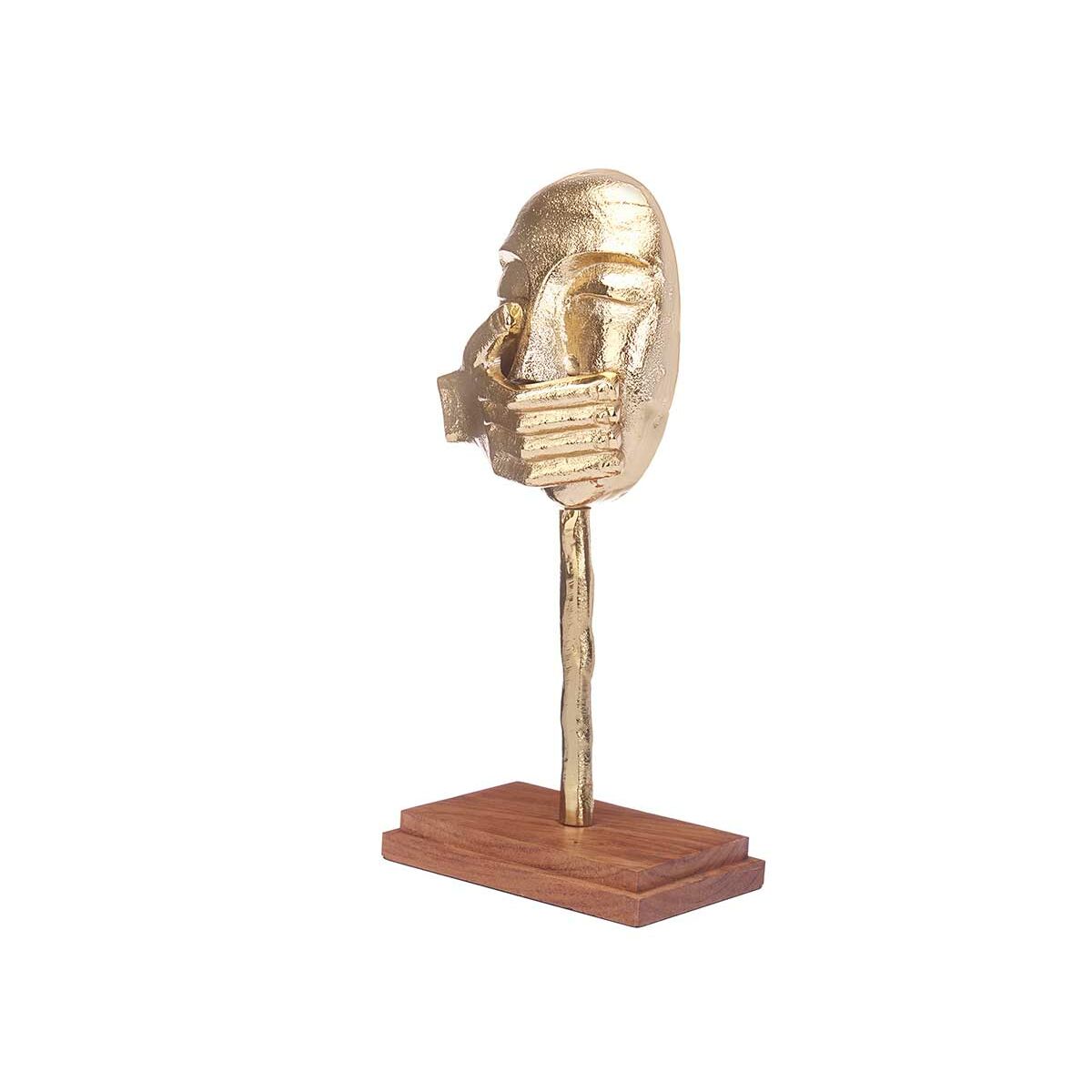 Decorative Figure Face Golden Wood Metal 17 x 33,5 x 10 cm