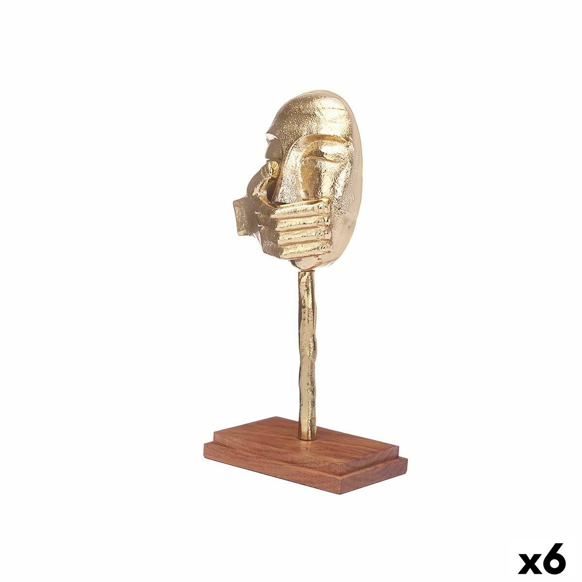 Decorative Figure Face Golden Wood Metal 17 x 33,5 x 10 cm