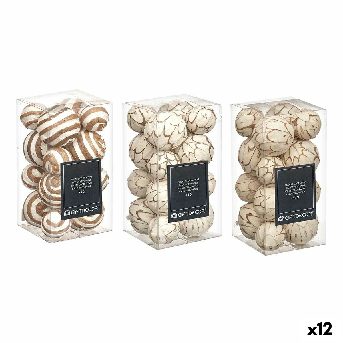 Set of Decorative Balls Brown White (12 Units)