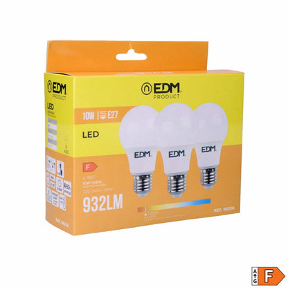 Pack of 3 LED bulbs EDM F 10 W E27 810 Lm Ø 6 x 10,8 cm (3200 K)